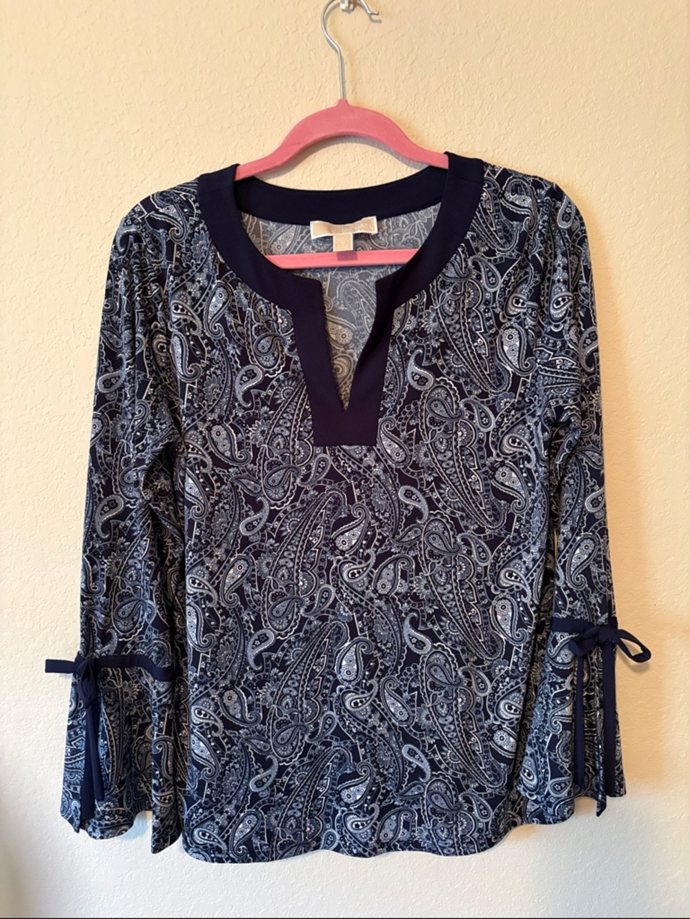 Women's Navy Paisley Split-Neck Blouse Michael Kors.